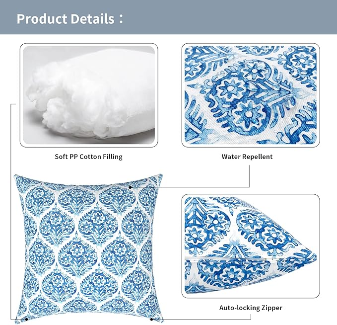 Outdoor Pillows for Patio Furniture 18x18 inch, Square Outdoor Throw Pillows with Inserts, Decorative Toss Pillows for Garden Couch Home Sofa Office Chair, Pack of 2, Celadon Geometric