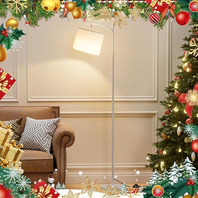 60" Floor Lamps with Remote Control & Bulb, Colors Temperature & Brightness Adjustable, White Shade & Silver Pole