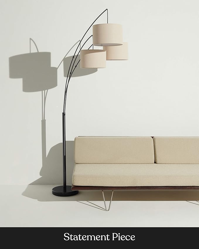 Brightech Trilage Arc Floor Lamp for Living Room, Multi Head Tree Floor Lamp for Bedroom, 3 Lights Standing Lamps Hanging Over The Couch - Black