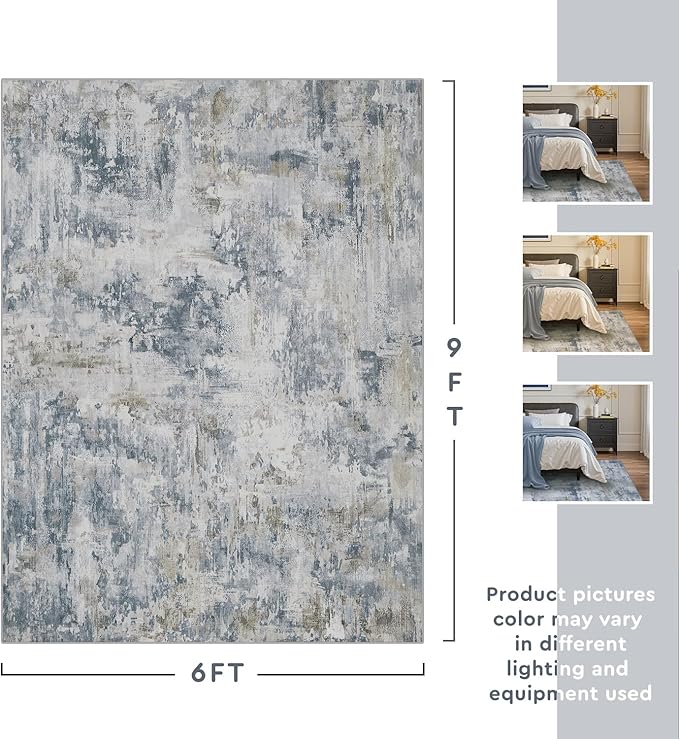 tchdio Area Rug 6x9 Rugs for Living Room- Abstract Soft Living Room Rug-Non Slip Carpet-Machine Washable Rug for Bedroom Dining Room Home Office Modern Rugs Light Grey/Brown/Beige