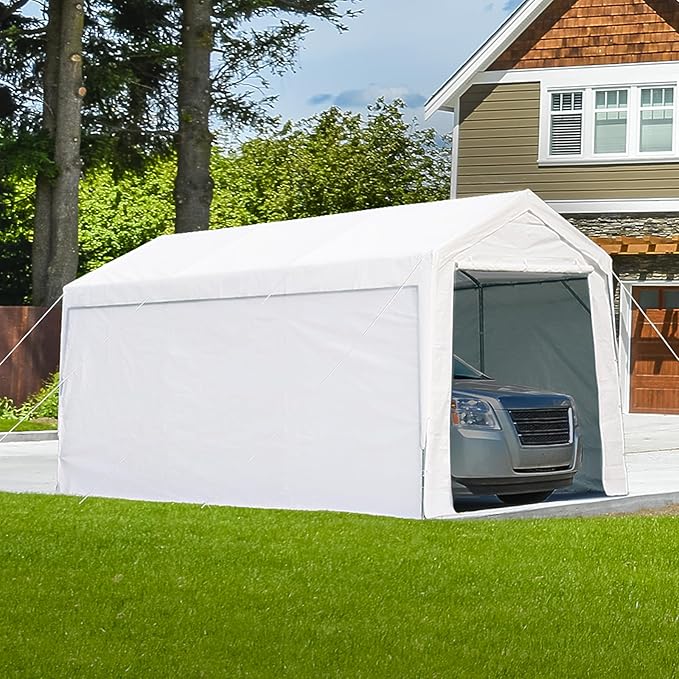 ADVANCE OUTDOOR 10x20 ft Heavy Duty Carport Garage Shelter, Adjustable Height (6.5-11ft) Waterproof Canopy with Removable Sidewalls for Cars, RV, Boat, Truck, Party - White