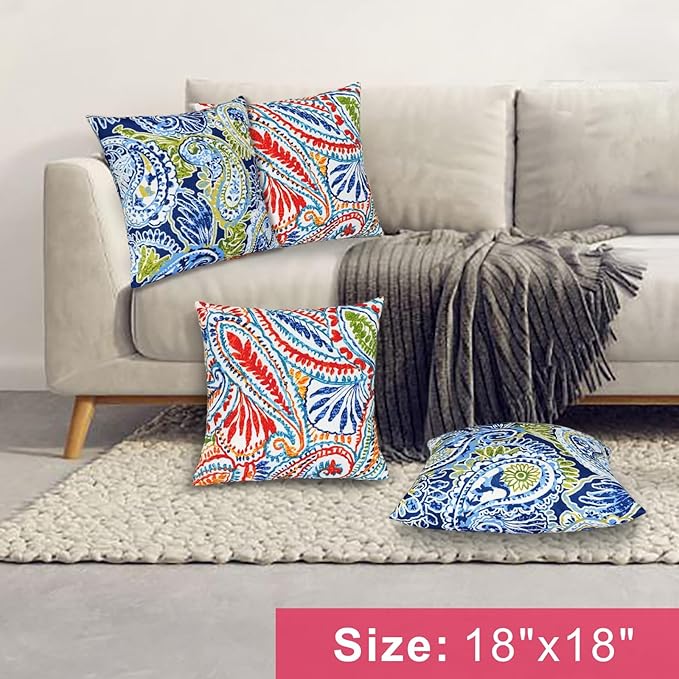 JMGBird 18×18 Inch Outdoor Lumbar Pillows Pack of 2 Colors Waterproof Throw Pillows with Insert Rectangular Decorative Garden Cushion for Home Furniture Patio Coach Sofa