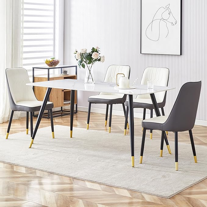 Dining Table Set for 4, Dining Room Table Set for 4, Sintered Stone Kitchen Table Top and Modern Chairs Set of 4 for Kitchen Dining Living Room