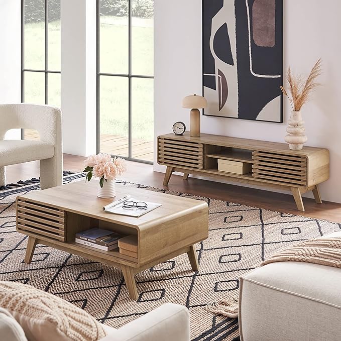 mopio Ensley TV Stand, Mid Century Modern for 55/60/65 inch TV, Farmhouse TV Stand, Entertainment Center with Storage, TV and Media Console for Living Room (Oak, 59")