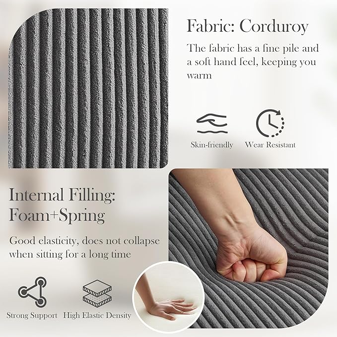 Aoiy & Wifon 34.25" W Swivel Barrel Chair Set of 2, Upholstered Round Small Accent Chair, Single Comfy Barrel Chair for Living Room, Corduroy, Charcoal