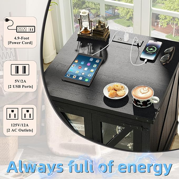 Farmhouse Coffee Table Sets 3 Pieces, Large End Side Tables with Charging Station and Coffee Table with Hidden Storage Compartment, Black Living Room Table Set, Wood Furniture Sets for Home Office