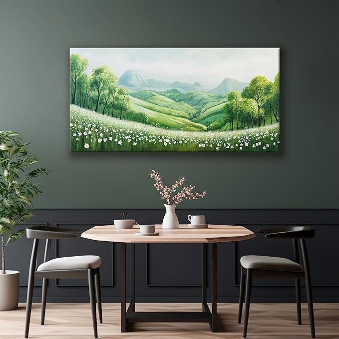 Tsomzxng Canvas Wall Art Decor Home Paintings Decor Green Wall Art Prints Modern Mountain Wilderness Landscape Decorations For Living Room Bedroom Kitchen Office Decor 24"×48"
