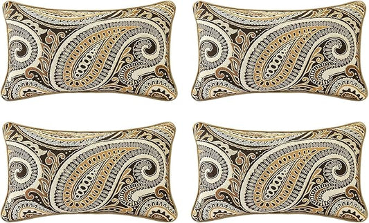 Outdoor Sunbrella Decorative Pillows Pack of 4, 20" x 12" Outdoor Pillow Set for Couch Bed Throw Patio Sofa, Royce Walnut