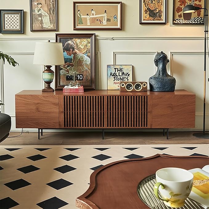 94.48" Mid Century Modern TV Stand for TVs up to 70"-90",Tv Console with 4 Storage Cabinets, Media Furniture for Living Room or Bedroom,Walnut