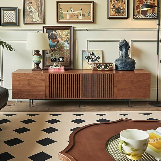 94.48" Mid Century Modern TV Stand for TVs up to 70"-90",Tv Console with 4 Storage Cabinets, Media Furniture for Living Room or Bedroom,Walnut