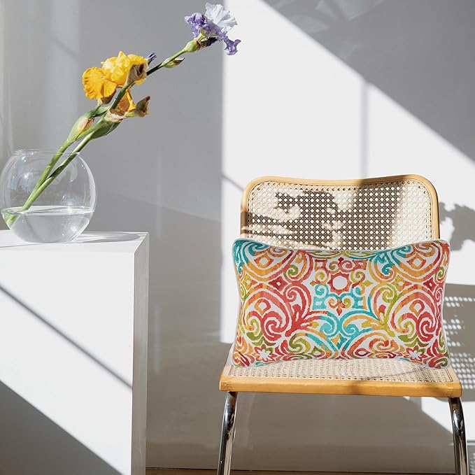 FUNHOME Set of 2 Patio Lumbar Pillows with Insert, 12”x20” Water-Repellent Outdoor Lumbar Pillow, Decorative Garden All Weather Lumbar Cushions for Patio Coach Sofa Use-Corinthian Dapple