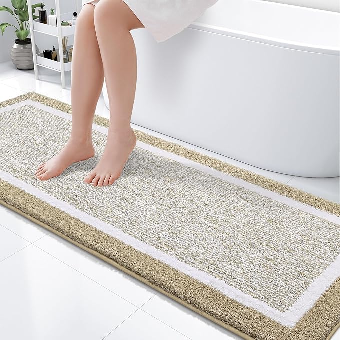 OLANLY Bathroom Rugs 70x24, Extra Soft and Absorbent Microfiber Bath Mat, Non-Slip, Machine Washable, Quick Dry Shaggy Bath Carpet, Suitable for Bathroom Floor, Tub, Shower (Long, Beige)