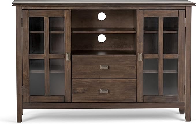 SIMPLIHOME Artisan SOLID WOOD 53 Inch Wide Transitional TV Media Stand in Natural Aged Brown for TVs up to 60 Inches, For the Living Room and Entertainment Center