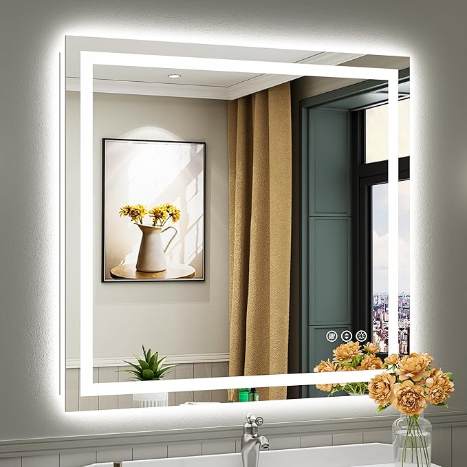 40"x38" LED Bathroom Mirror with Lights, Backlit & Front Lit, Lighted Wall Mirrors for Bathroom Vanity, Touch Screen Dimmable, Anti-Fog, Memory Function, HD Tempered Glass, Shatter-Proof, ETL Listed