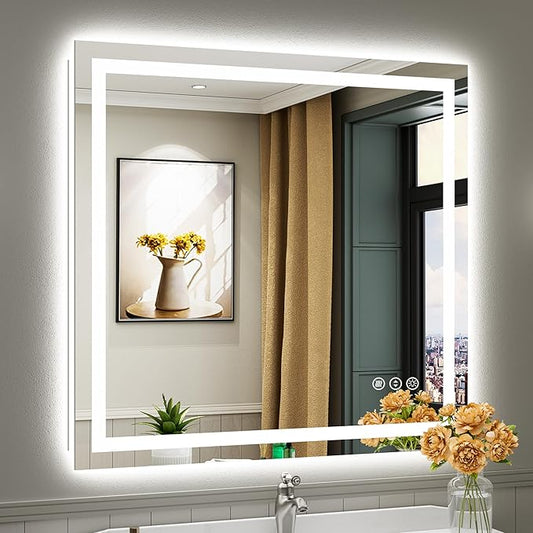 40"x38" LED Bathroom Mirror with Lights, Backlit & Front Lit, Lighted Wall Mirrors for Bathroom Vanity, Touch Screen Dimmable, Anti-Fog, Memory Function, HD Tempered Glass, Shatter-Proof, ETL Listed
