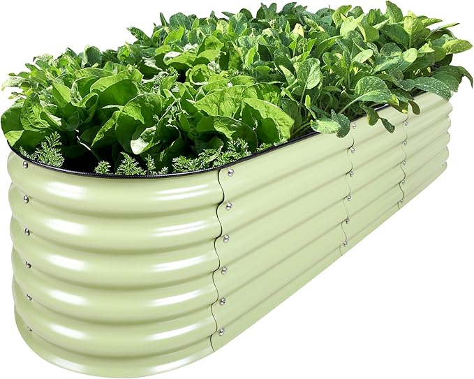 Olle Galvanized Raised Garden Bed Elevated Raised Garden Bed Metal 17" Tall 12-in-1 Grow Herbs and Vegetables Home Garden for Outdoor Backyard, Sage Green 17" Tall
