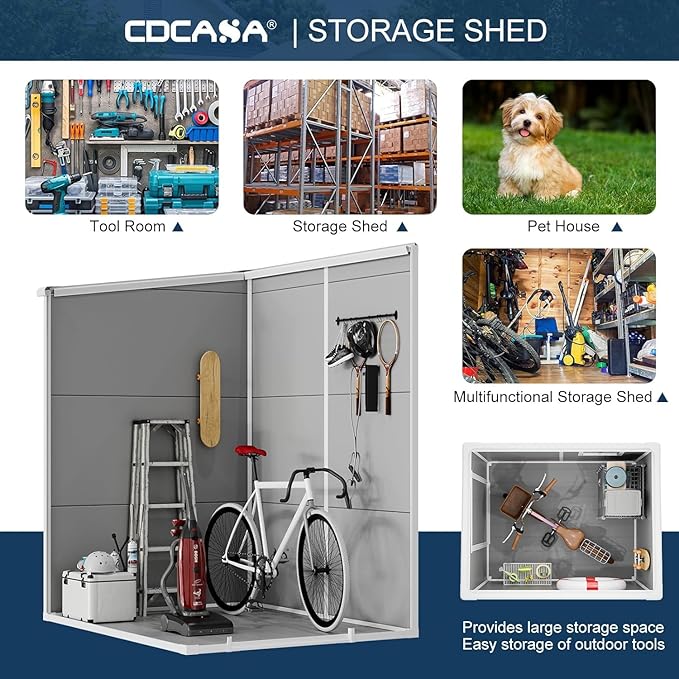 CDCASA 5x4 FT Resin Storage Shed, Waterproof Sheds & Outdoor Storage with Floor & Window & Lockable Door, Tool Shed for Garden, Patio, Backyard, Light Grey