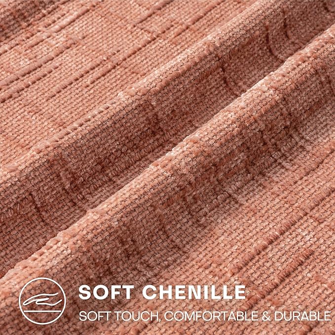 Decorative Throw Pillow Covers 20x20 Inch Set of 2, Soft Solid Farmhouse Chenille Couch Pillows, Spring Pillow Covers for Couch Sofa Bed Living Room Home Decor Pillowcase, Coral