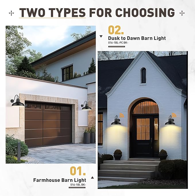 zeyu 18 Inch Dusk to Dawn Outdoor Barn Light, 1-Light Gooseneck Wall Light, Modern Wall Sconce for Garden Garage, Matte Black Finish, 016-1BL-PC BK