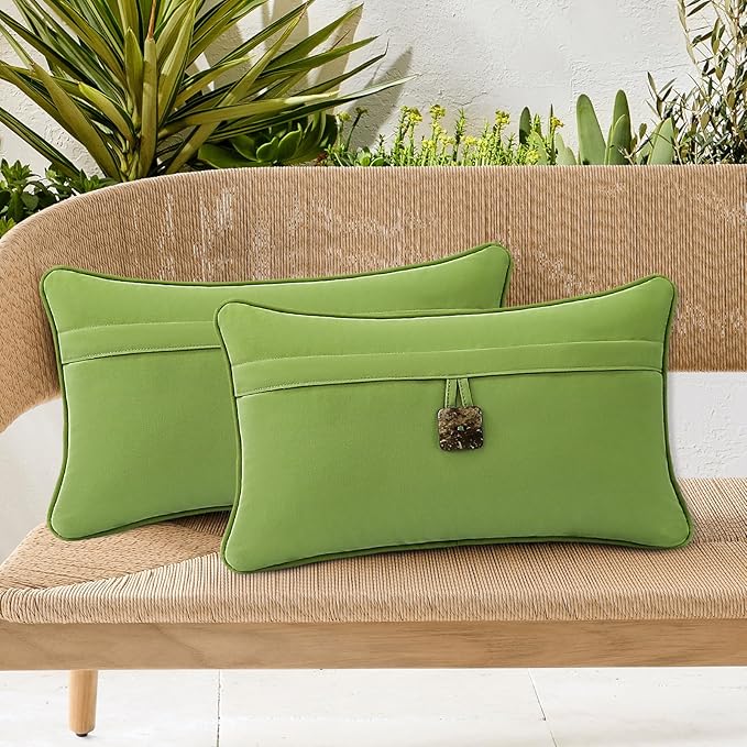 Outdoor Sunbrella Decorative Pillows with Coconut Button Pack of 4, 20" x 12" Outdoor Pillow Set for Couch Bed Throw Patio Sofa, Canvas Ginkgo