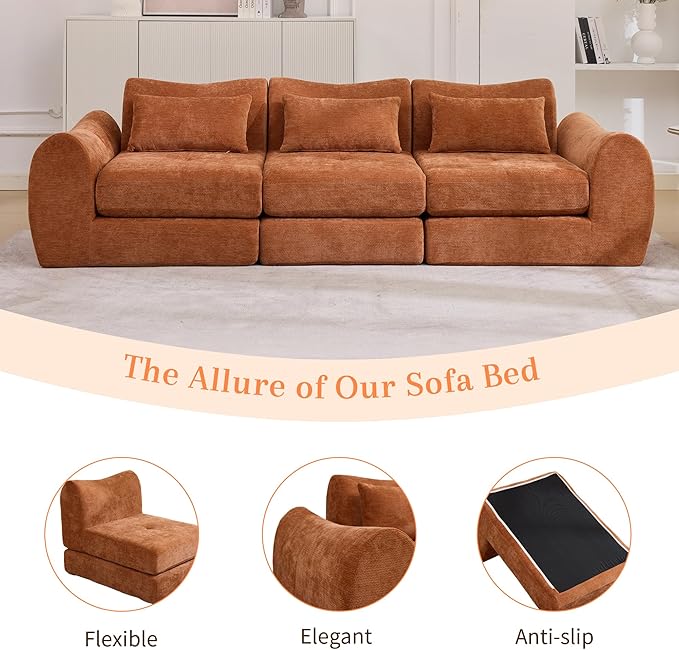 MAXMAXX 102" Modular Sectional Cloud Sofa,4-in-1 Folding Convertible Sofa Bed, Floor Boneless Couch, Modular Cushion Couch,Suitable for Living Room,Bedroom and Recreation Room (Orange)