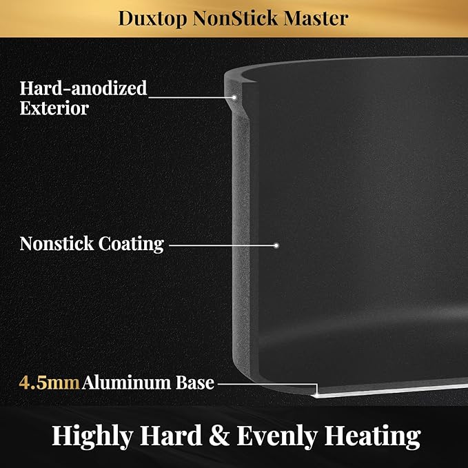 Duxtop Nonstick Master Saucepans 3 Quart Hard Anodized Sauce Pan with Lid, Aluminum Cooking Pot PFAS-Free, Oven Safe to 500°F, Black