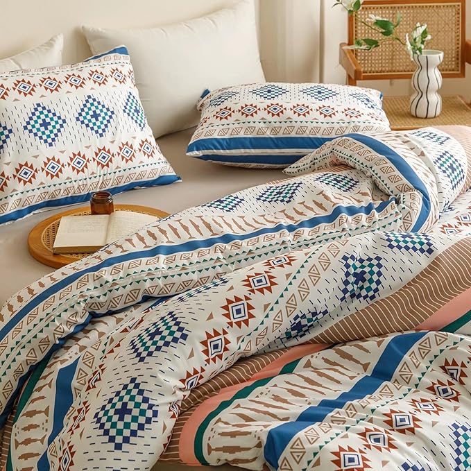 Luxlovery Aztec Comforter Set Full Beige Purple Geometric Bedding Set Folkloric Brown Farmhouse Tribal Ethnic Blanket Quilts Western Navajo 3pcs Comforter Set Full Size