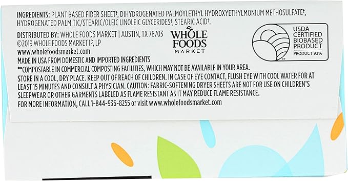 365 by Whole Foods Market, Dryer Sheets Fabric Softener Unscented, 80 Count (Pack of 2)