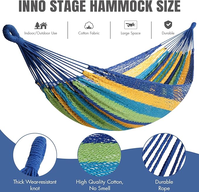 Handwoven Mayan Hammock - Portable Family Hammock with Carry Bag Matrimonial Size Multi-Color Handmade Hammock for Travel Camping Backyard, Porch, Outdoor or Indoor Use