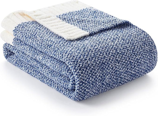 Snuggle Sac Royal Blue Throw Blankets for Couch, Super Soft Warm Blankets Cozy Knit Fuzzy Plush Lightweight Throws for Sofa, Bed,Living Room, Royal Blue, 50x60 inches