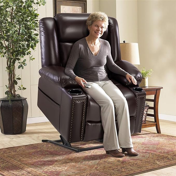 Small Power Lift Chairs Recliners for Petite Elderly, 3 Position Lift Recliner Chair for Small Space, Heating and Massage, USB-A USB-C, Cup Holder, Side Pocket Dark Brown