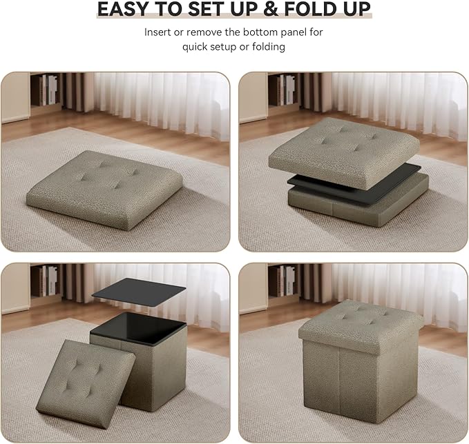 Storage Ottoman Bench, 15 Inch Ottoman Foot Rest, End of Bed Bench, Storage Chest, Load 700 lb, for Living Room, Bedroom, Entryway, Beige