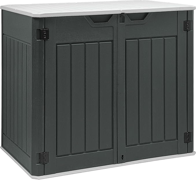 YITAHOME Large Outdoor Horizontal Storage Shed, 47 cu ft Resin Tool Shed w/o Shelf, Waterproof Outdoor Storage with Floor for Trash Cans, Garden Tools, Lawn Mower, Lockable, 4.5x2.8x3.9 ft, Dark Gray