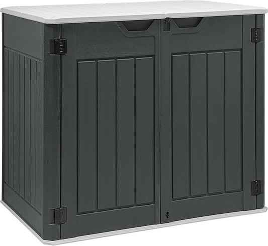 YITAHOME Large Outdoor Horizontal Storage Shed, 47 cu ft Resin Tool Shed w/o Shelf, Waterproof Outdoor Storage with Floor for Trash Cans, Garden Tools, Lawn Mower, Lockable, 4.5x2.8x3.9 ft, Dark Gray