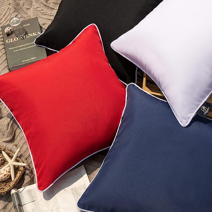 Phantoscope Pack of 2 Outdoor Waterproof Solid Throw Decorative Pillow Cover Decorative Square Outdoor Pillows Cushion Case Patio Pillows for Couch Tent Sunbrella, Red 12x20 inches 30x50 cm