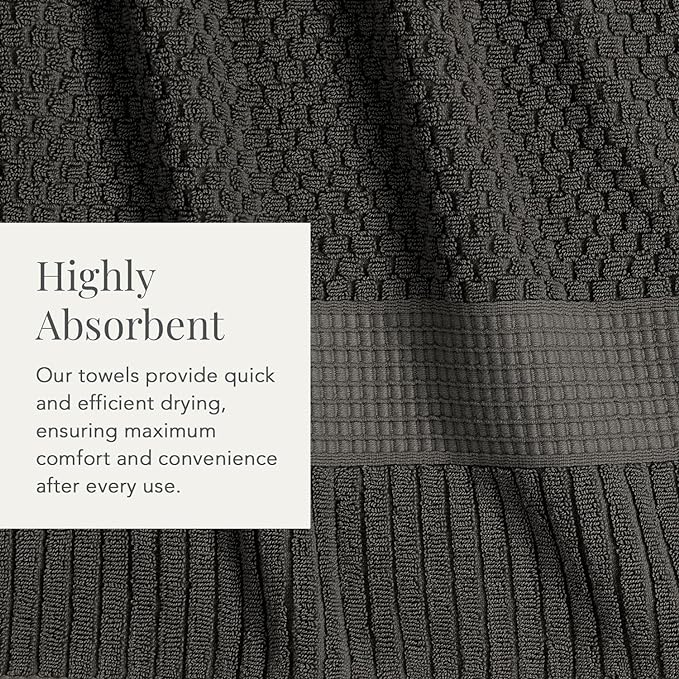 NY Loft 100% Cotton Towel Set 6 Piece | Super Soft & Absorbent Quick-Dry 2 Bath Towels 2 Hand Towels and 2 Washcloths |Textured and Durable Cotton | Trinity Collection (6 Piece Set, Dark Grey)