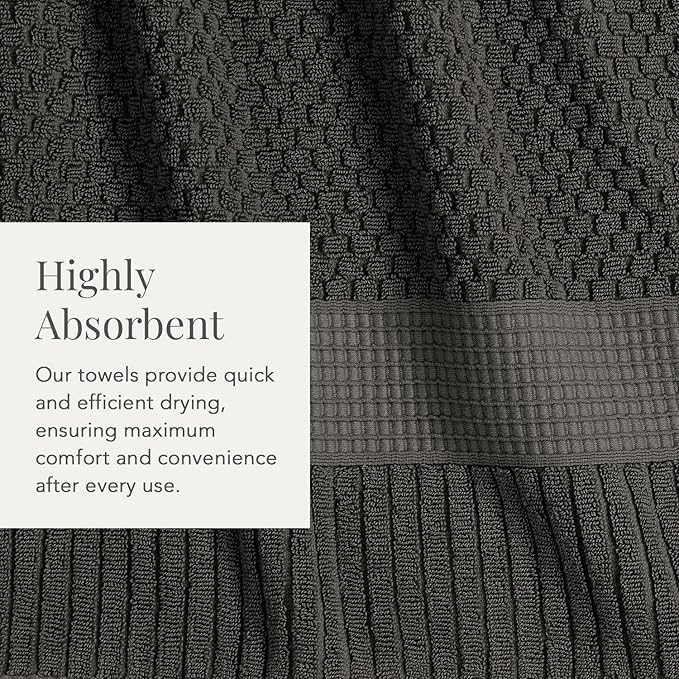 NY Loft 100% Cotton Hand Towel 6 Pack | Super Soft & Absorbent Quick-Dry Hand Towels 16" x 28" |Textured and Durable Cotton | Trinity Collection (6 Pack Hand Towel, Dark Grey)