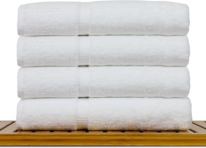 Bare Cotton Luxury Hotel & Spa Towel 100% Genuine Turkish Bath Towels Dobby Border, White, Set of 4