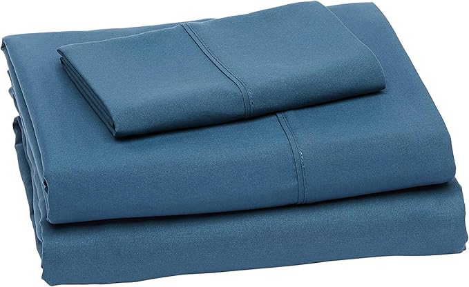 Amazon Basics 3-Piece Microfiber Lightweight Bed Sheet Set with 14-Inch Deep Pockets, Super Soft, Easy Care, Twin XL, Dark Teal, Solid