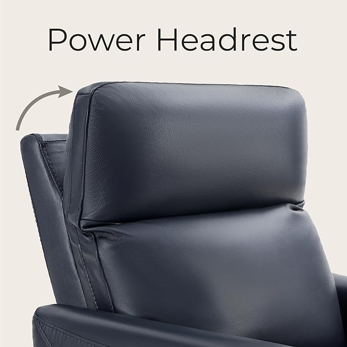 CHITA Genuine Leather Power Recliner Chair for Adults, Electric Wall Hugger Recliner for Small Spaces, Modern Living Room and RV Recliner Chair with Power Headrest & Charging Ports, Dark Blue