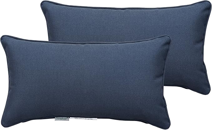 Indoor/Outdoor Decorative Lumbar Throw Pillows Water Resistant, 18"x10" Set of 2 for Patio Furniture Bolster Rectangle Pillows - Dark Blue