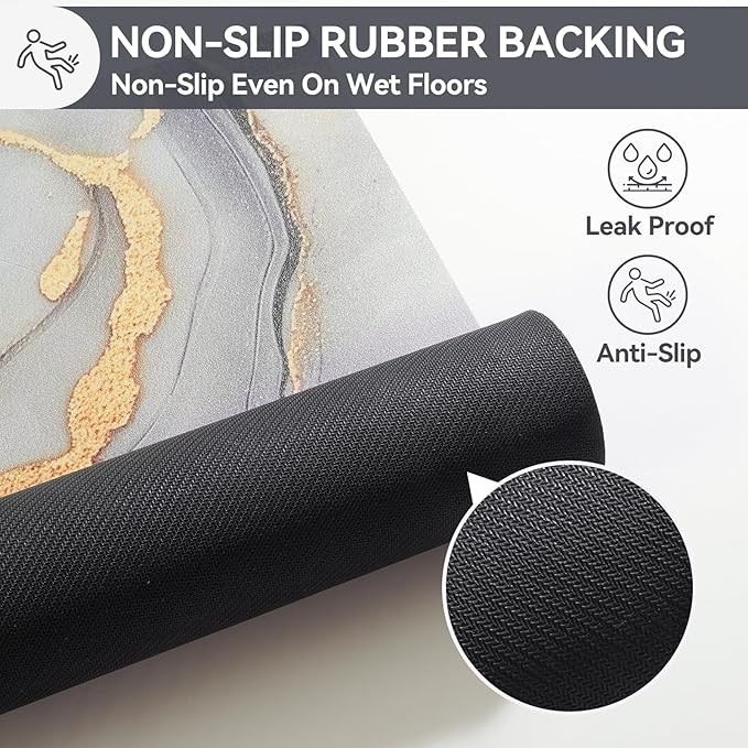 Non Slip Bath Mat Ultra Thin Bathroom Rug Fit Under Door, Rubber Backing Quick Dry Super Absorbent Washable Shower Bath Mats Grey 16x24