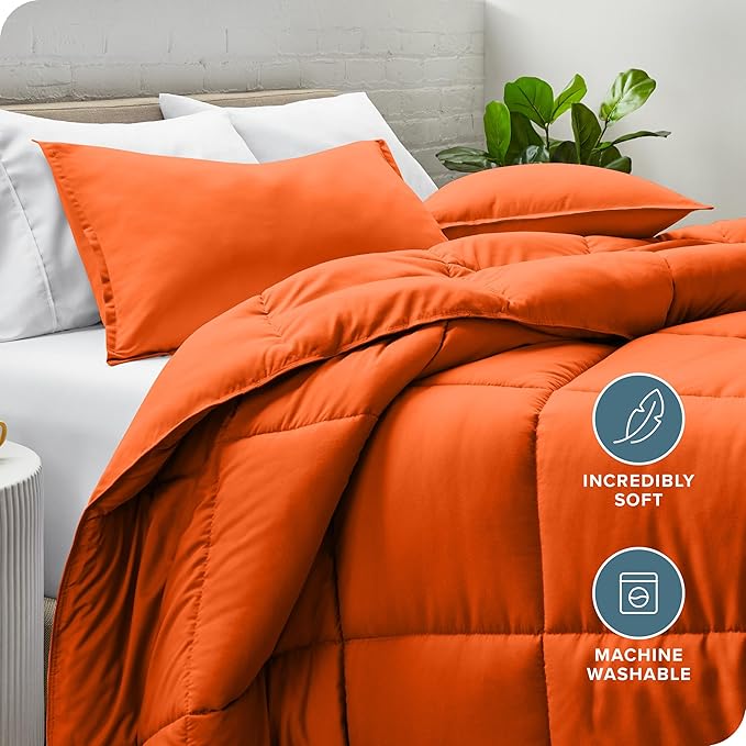 Bare Home Comforter Set - Queen Size - Ultra-Soft - Goose Down Alternative - Premium 1800 Series - All Season Warmth (Queen, Orange)