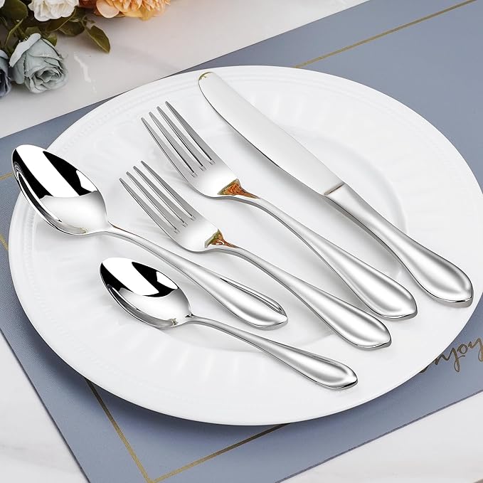 30 Pieces 18/10 Stainless Steel Flatware for 6, Heavy Duty Silverware Set, Forged Thick Kitchen Silverware, Dishwasher Safe, Ideal for Gift
