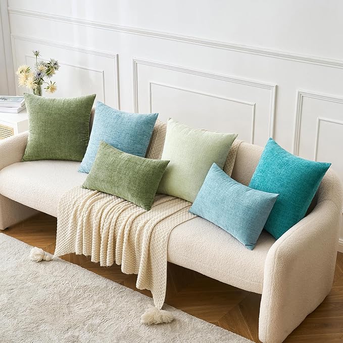MIULEE Pack of 2 Couch Throw Pillow Covers 22x22 Inch Spring Soft Sage Green Chenille Pillow Covers for Sofa Living Room Solid Dyed Pillow Cases