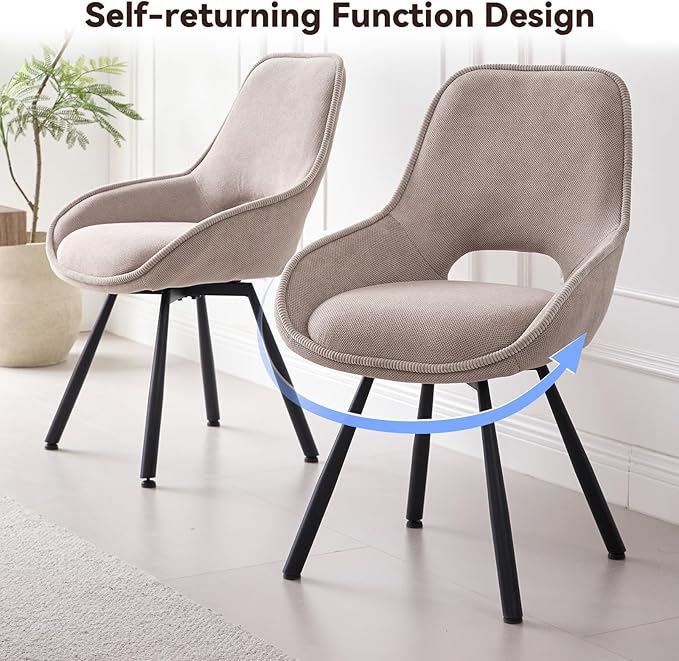 47" Round Dining Room Table Set for 4, [Fanned Base] [1.38" Thick Top] Wood Kitchen Table with 4 Swivel Dining Chairs