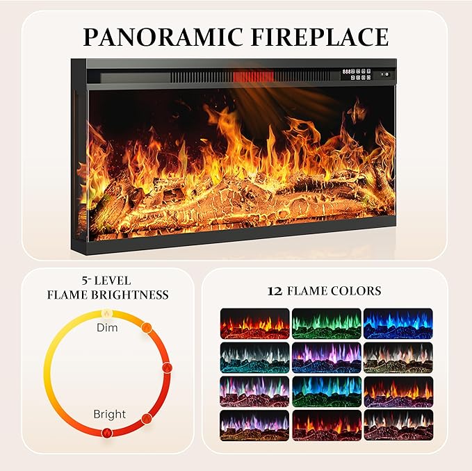 MXV 70'' Fireplace TV Stand, Farmhouse Entertainment Center with 3 Sided Glass TV Stand, Modern Media Console Table with Storage Drawers & Cabinets with LED Flame and Lights for Living Room, White