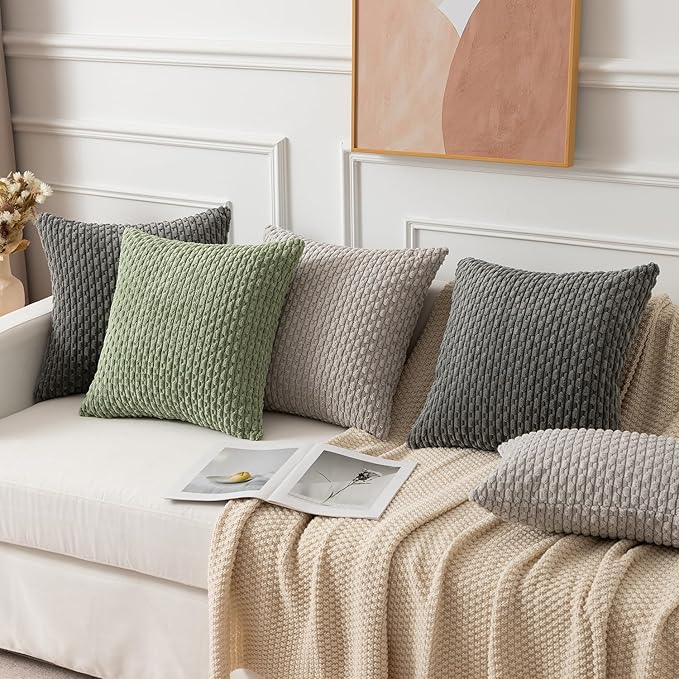 Kevin Textile Velvet Pillow Covers Striped Decorative Throw Cushion Case with Hidden Zipper for Home Couch/Bedroom/Car Soft Cozy Solid Oblong Cushion Cover 2 Pieces (12x20 Inch Dark Grey)