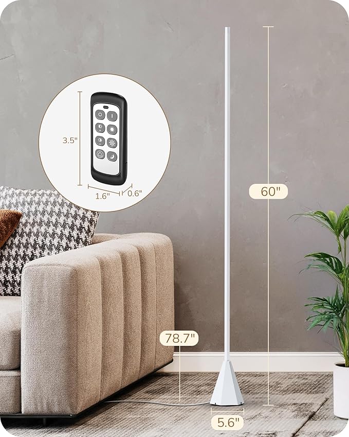 EDISHINE New Gesture Control Floor Lamp, LED Dimmable Motion Corner Light, 2700K-6500K Eye Caring Standing Lamps with Remote Control, Modern Minimalist Lit Lamp for Bedroom, Living Room, Office, White