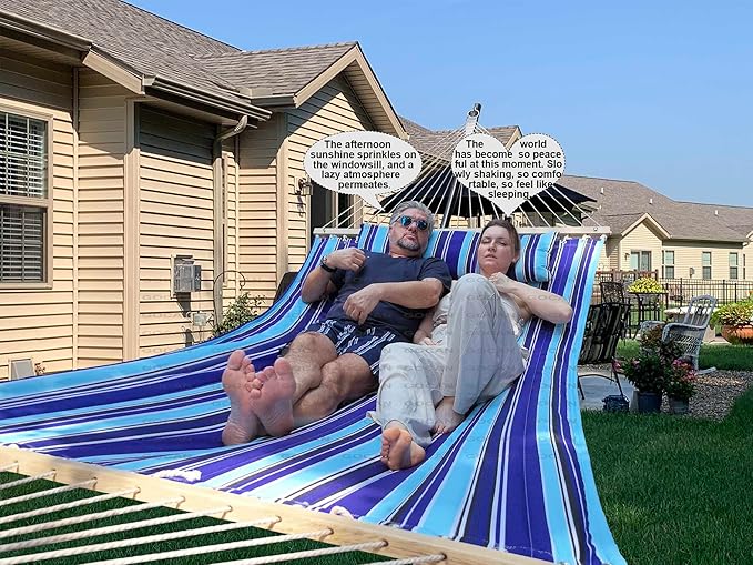 Double Hammock with Quilted Fabric and Spreader Bars,Longer and Sturdier,Quality Hammocks for Outdoor Indoor Patio Yard